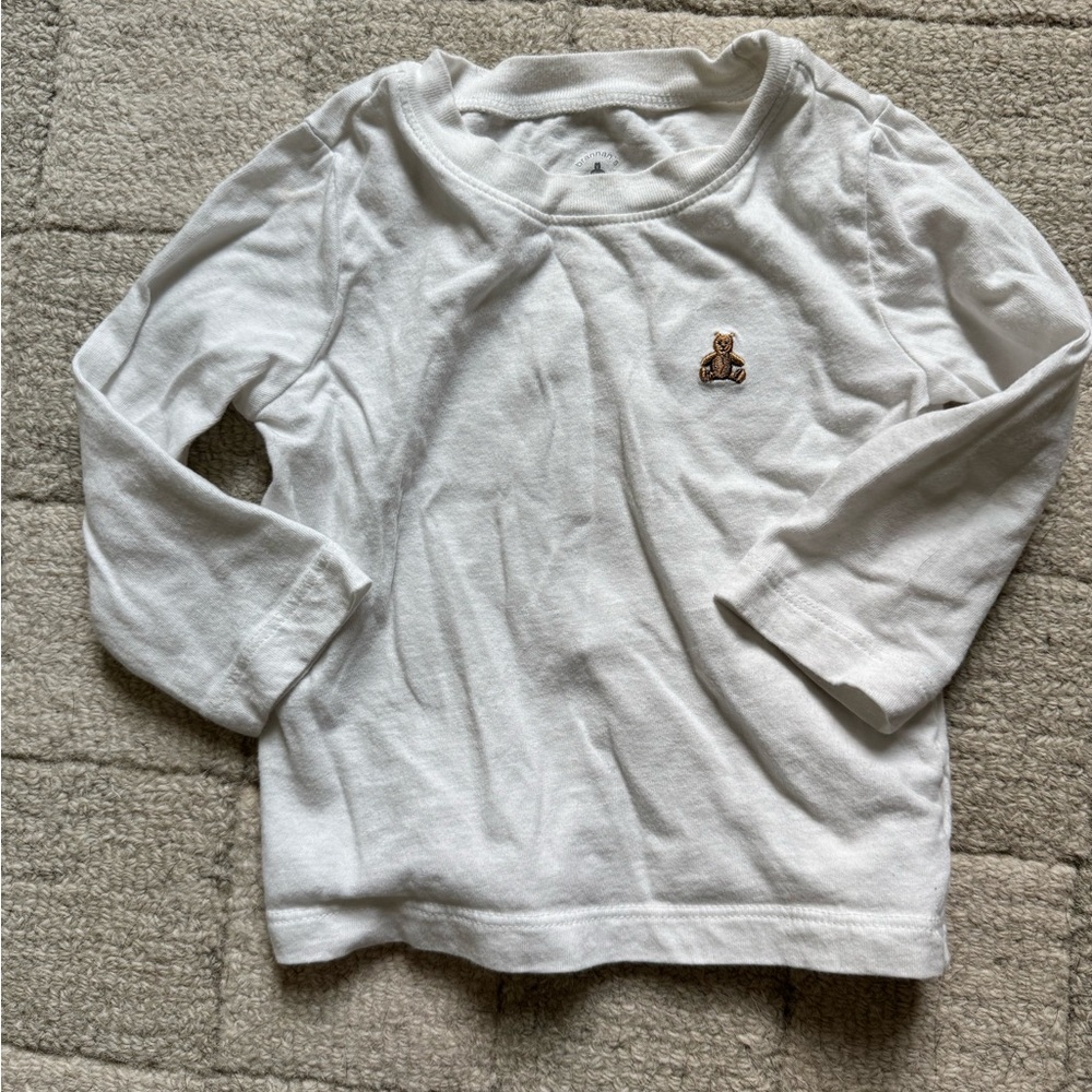 GAP White Long-Sleeve Tee with Teddy Bear Patch